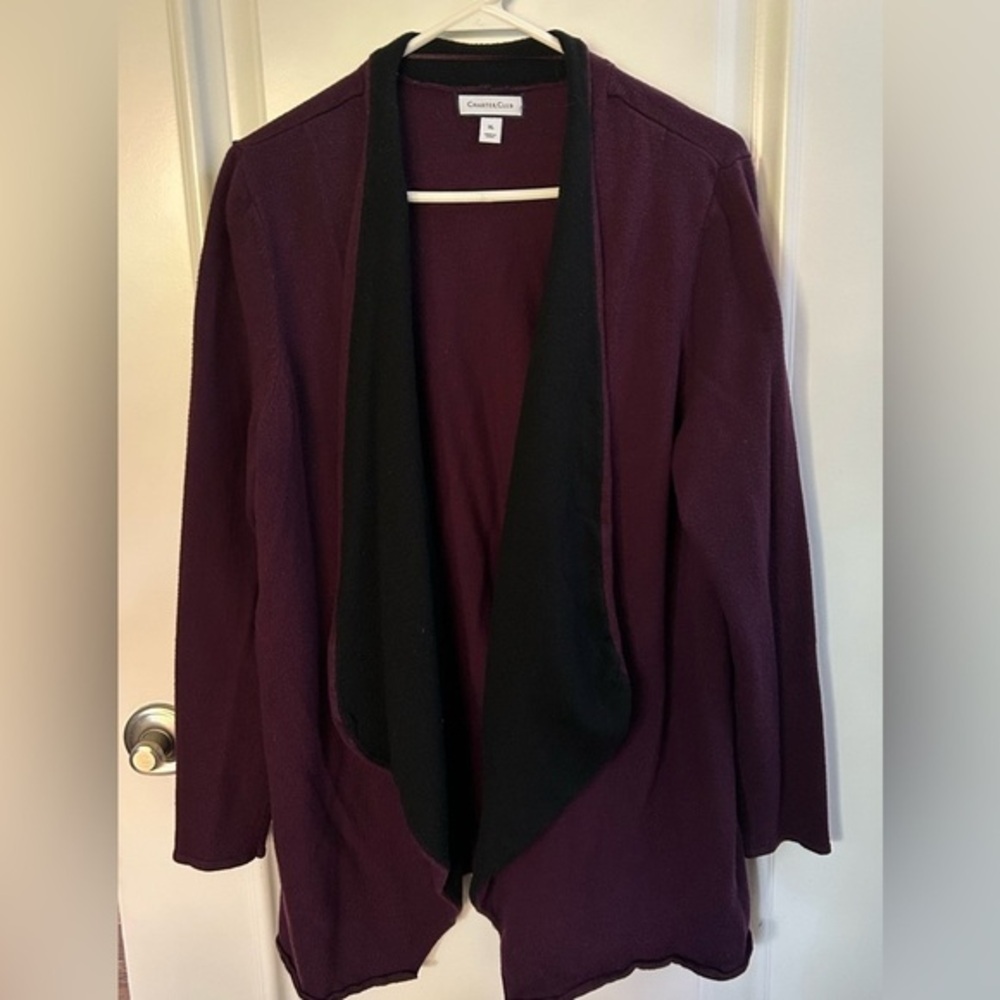 Charter Club Burgundy and Black Mock Neck Cardigan